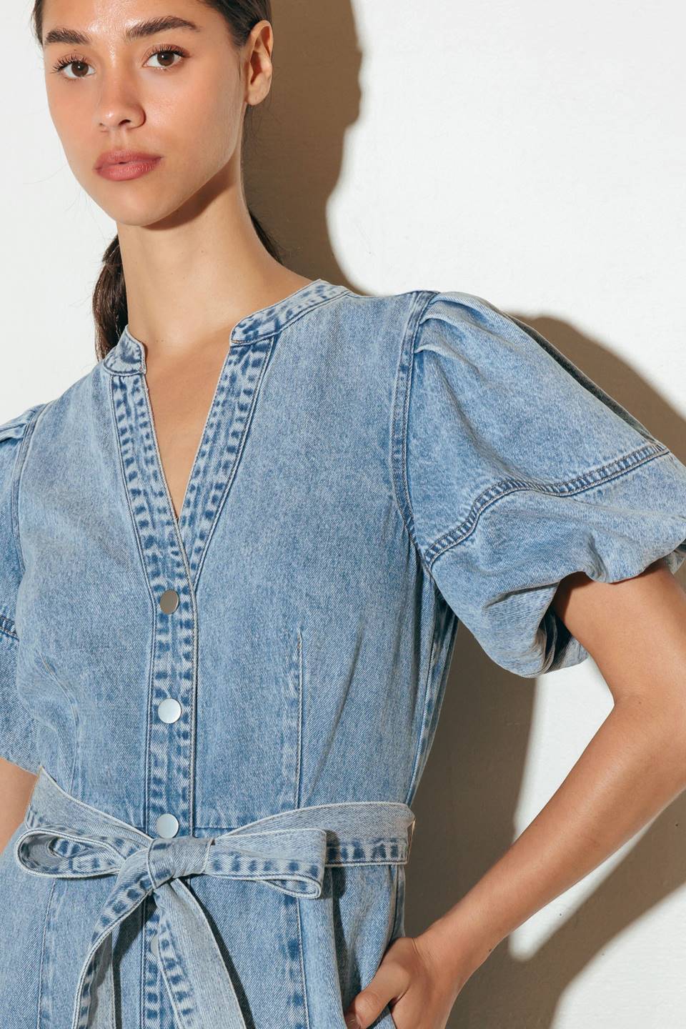 BAREFORM LIGHT DENIM MIDI DRESS