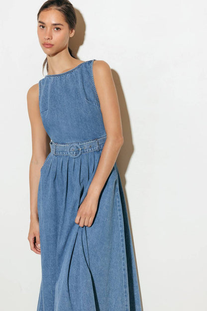 LAVENDER FIELDS DENIM MIDI DRESS
