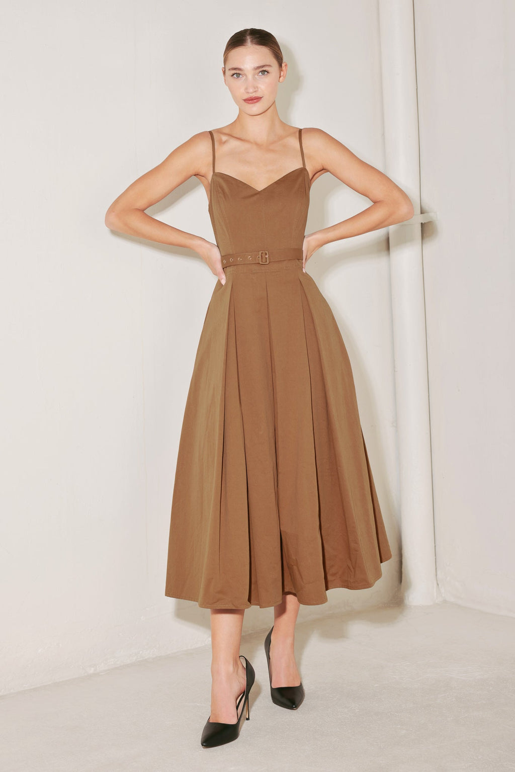 SUNSET SILHOUETTE WOVEN MIDI DRESS