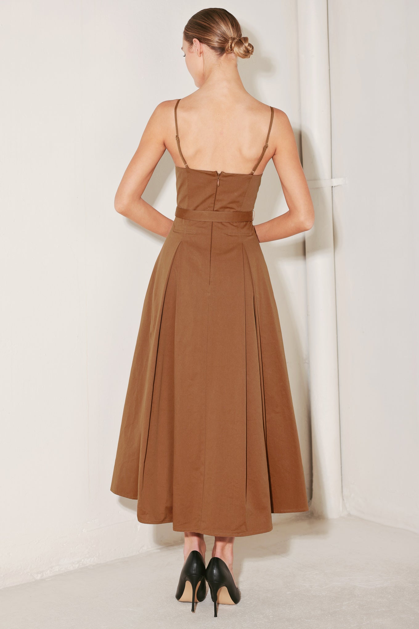 SUNSET SILHOUETTE WOVEN MIDI DRESS