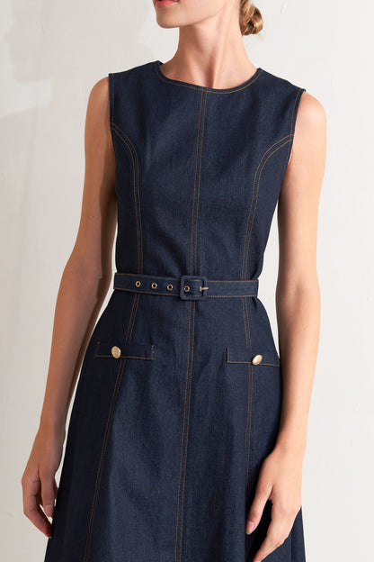MODERN DARK DENIM MIDI DRESS