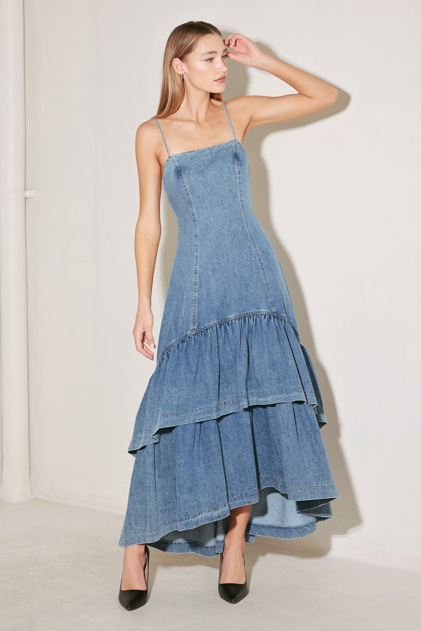RUNWAY REBEL DENIM MIDI DRESS