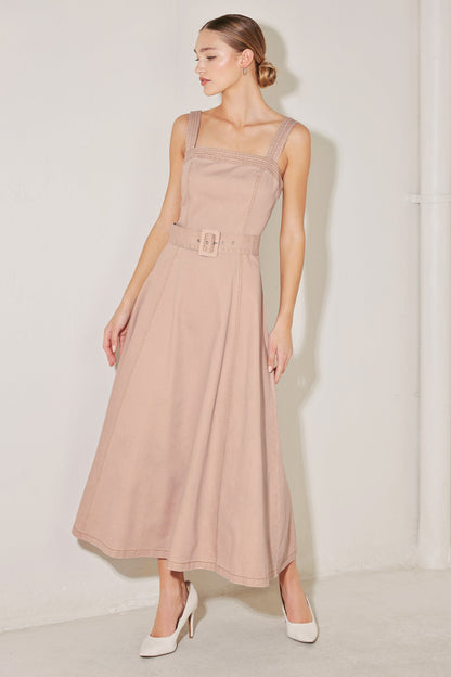 ELEVATED NEUTRAL BLUSH WOVEN MIDI DRESS