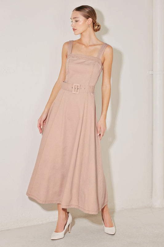 ELEVATED NEUTRAL BLUSH WOVEN MIDI DRESS