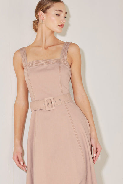 ELEVATED NEUTRAL BLUSH WOVEN MIDI DRESS