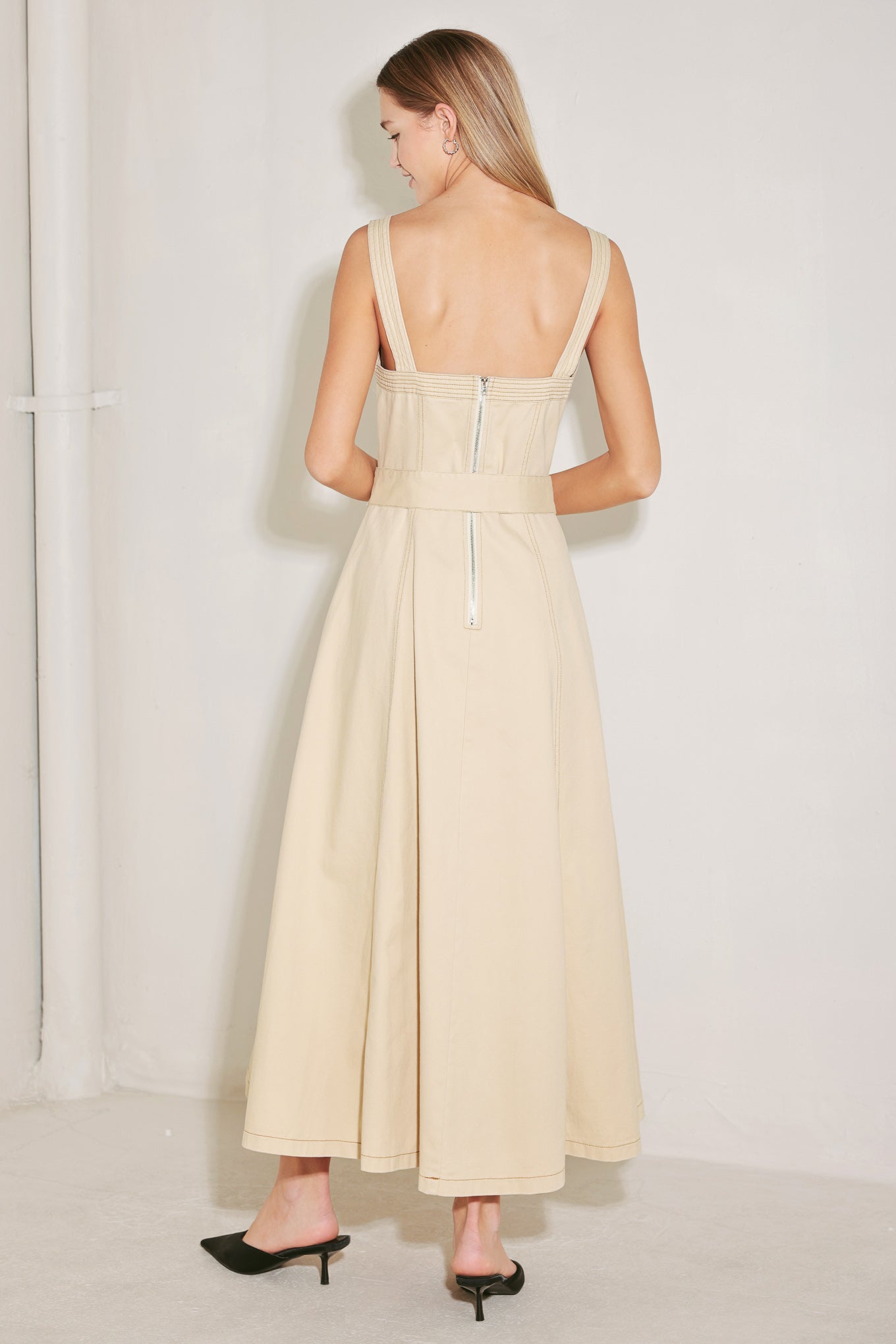 ELEVATED NEUTRAL WOVEN MIDI DRESS