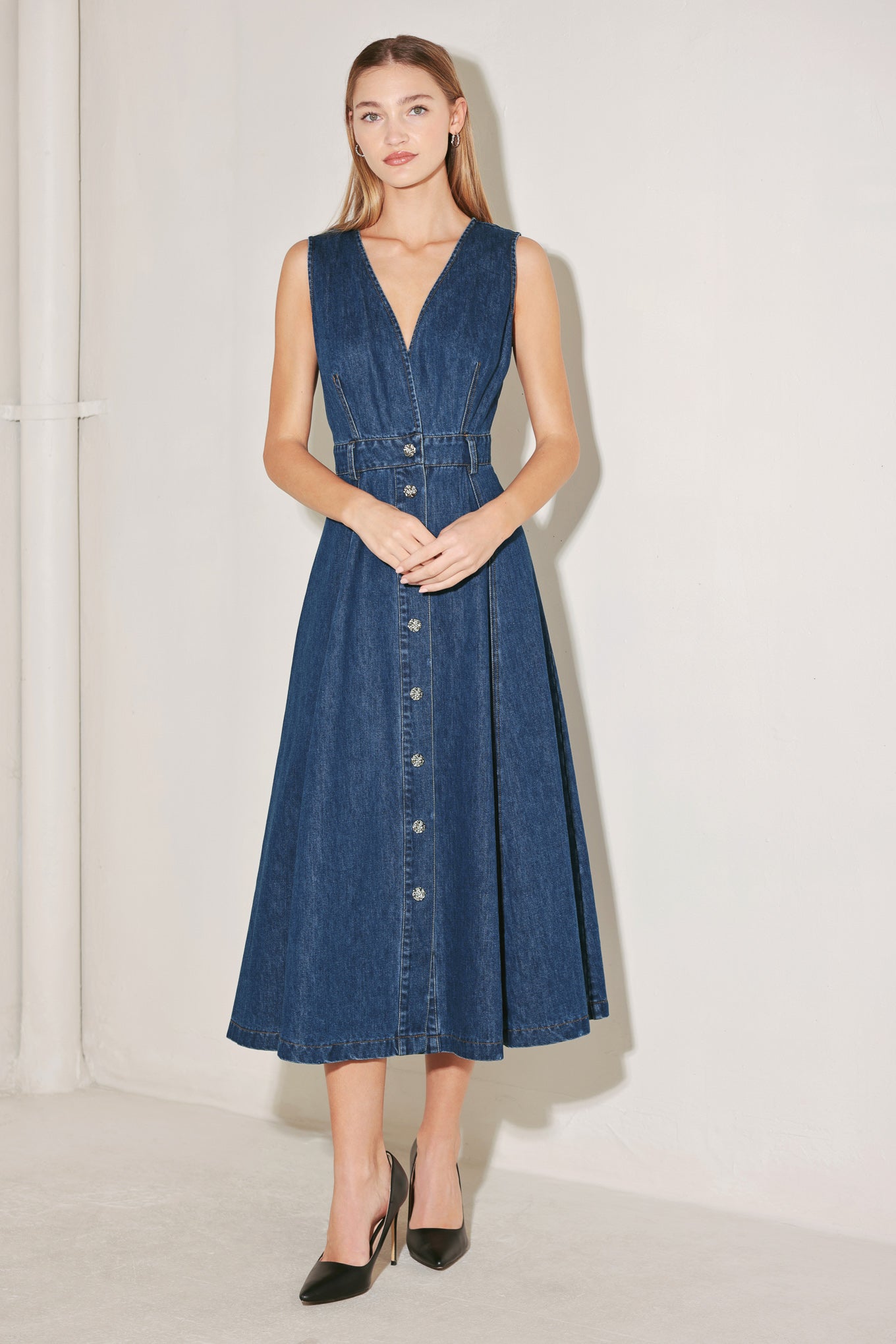 PARIS IN DENIM MIDI DRESS