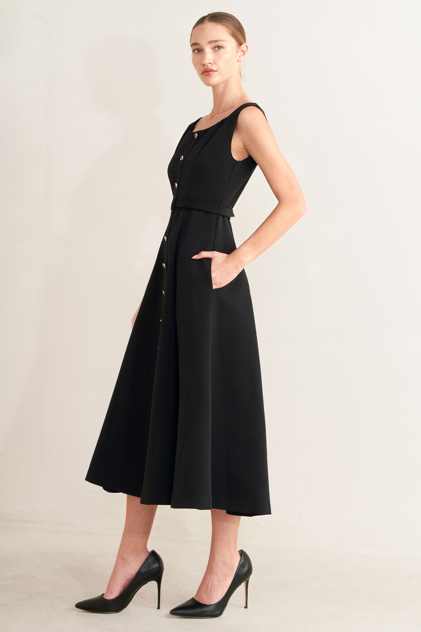 PARIS AFTER DARK WOVEN MIDI DRESS