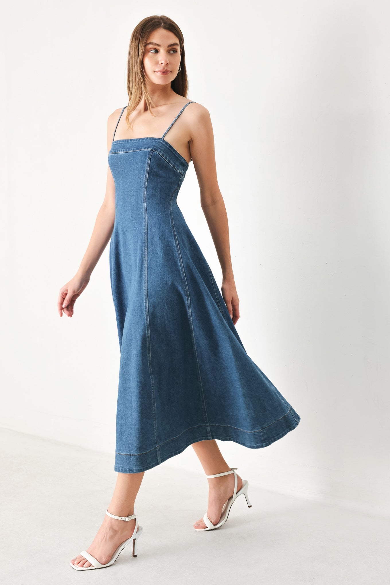 SUMMER INDIGO DENIM MIDI DRESS L FLYING TOMATO MEDIUM INDIGO / L