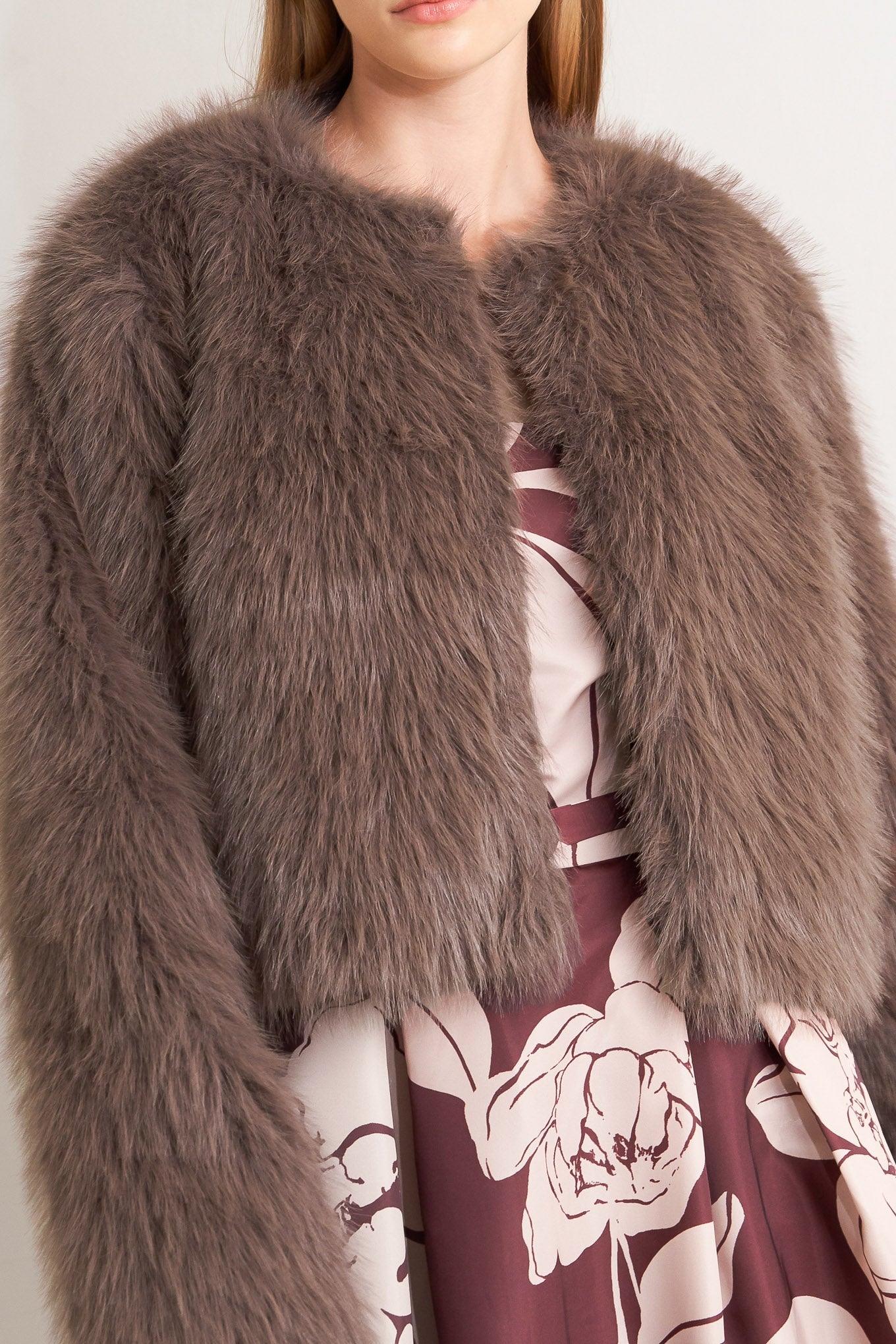 LONDON FLARE MOCHA FAUX FUR CROP JACKET