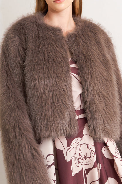 LONDON FLARE MOCHA FAUX FUR CROP JACKET