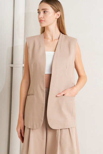 ELEGANT PLEAT WOVEN MIDI VEST