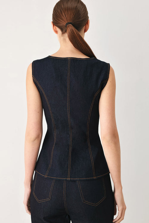CONTRAST STITCH DENIM VEST