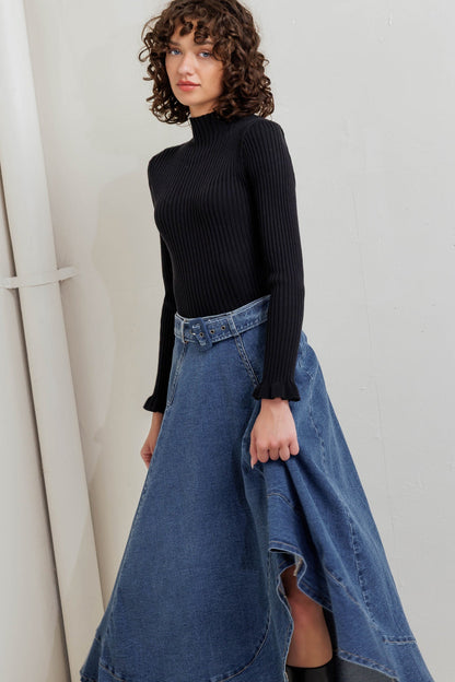 COWBOY CURVE DENIM MIDI SKIRT