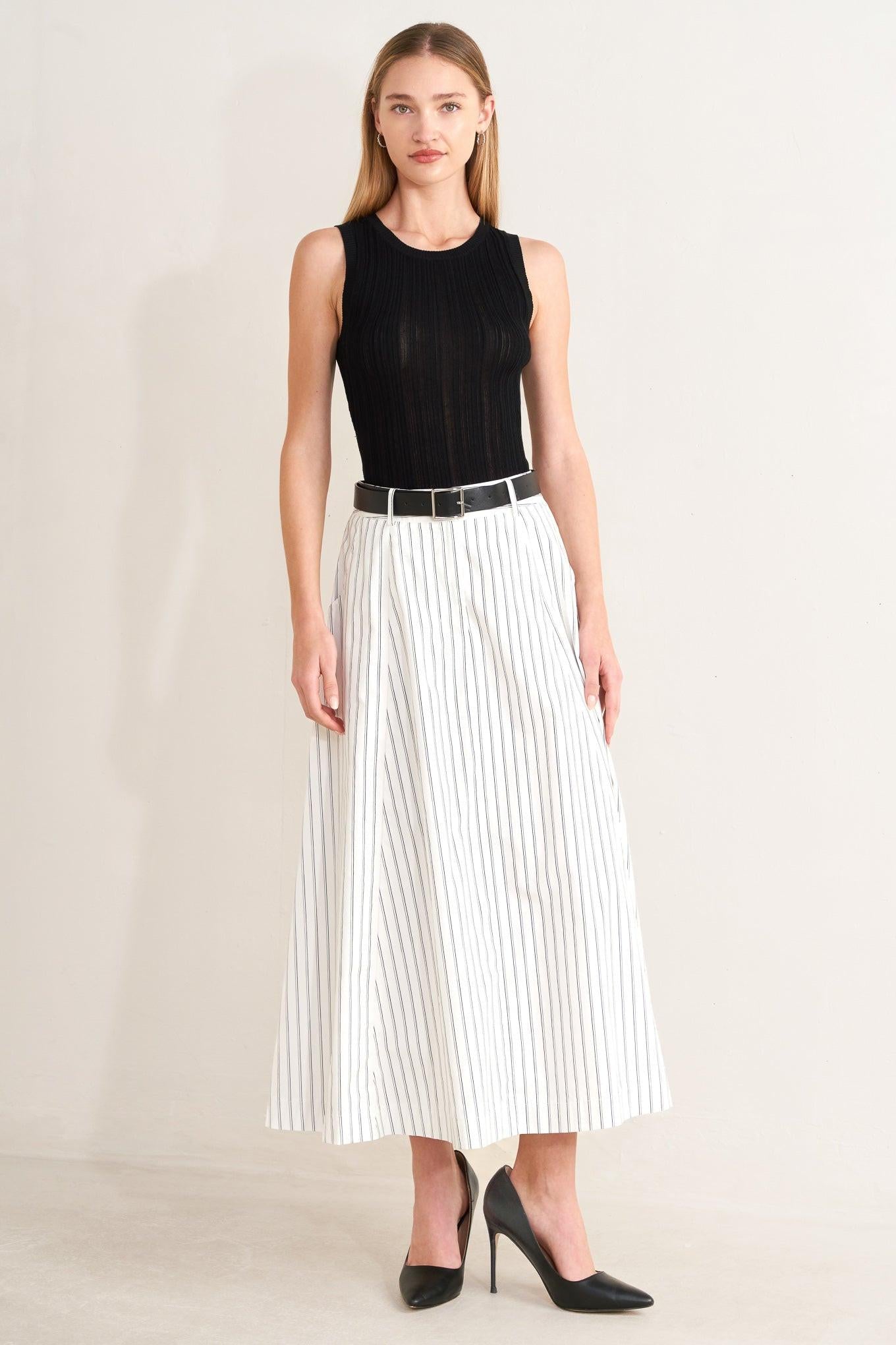 UPTOWN STRIPE WOVEN MIDI CIRCLE SKIRT