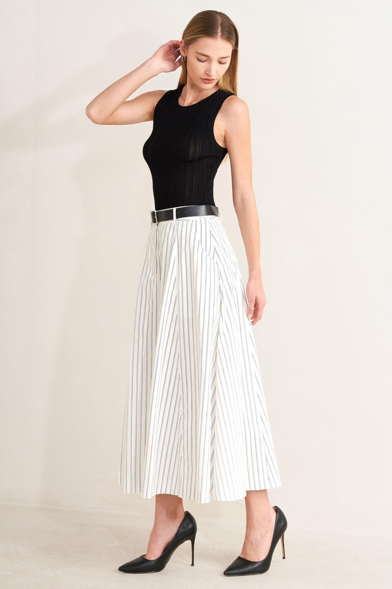 UPTOWN STRIPE WOVEN MIDI CIRCLE SKIRT