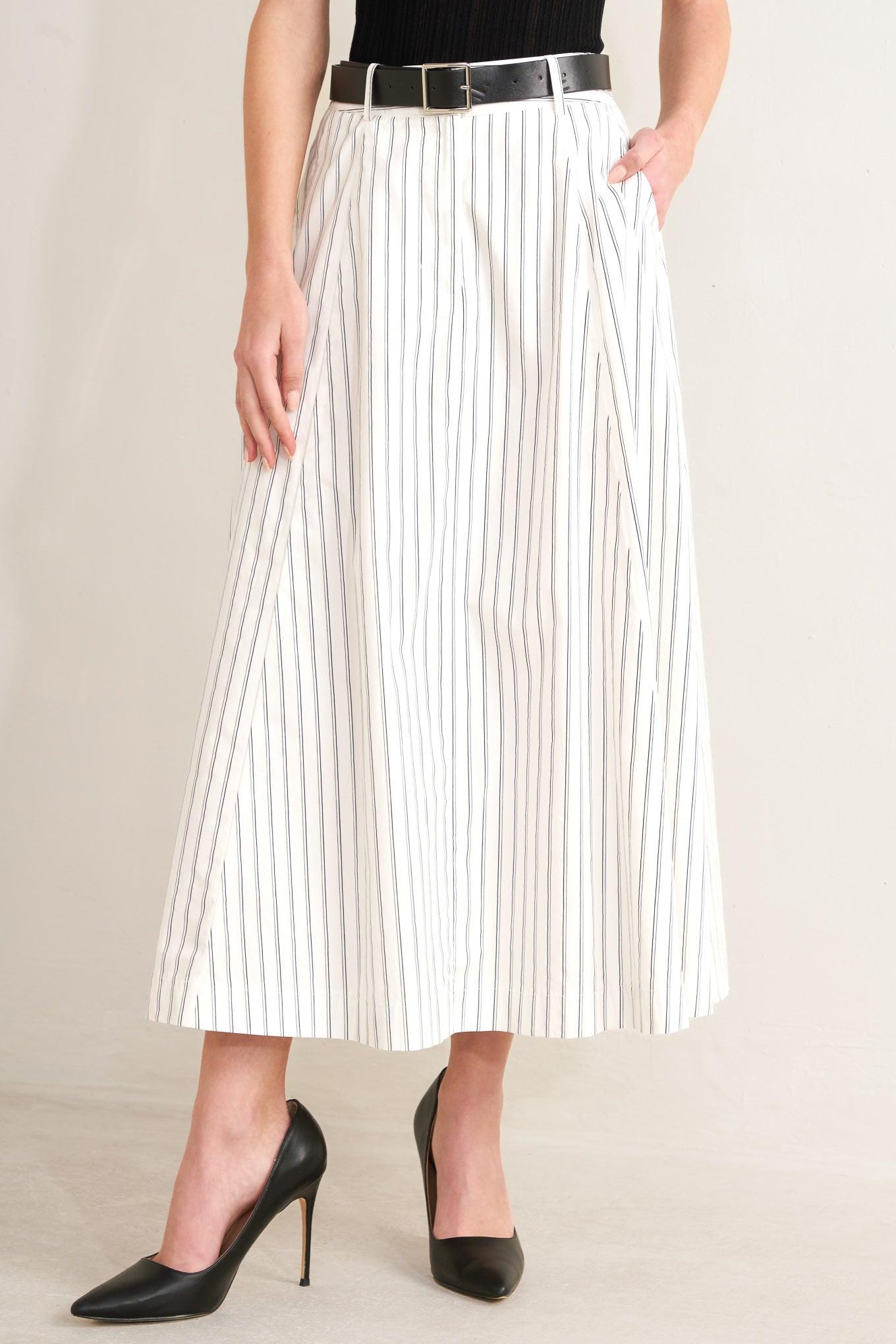 UPTOWN STRIPE WOVEN MIDI CIRCLE SKIRT