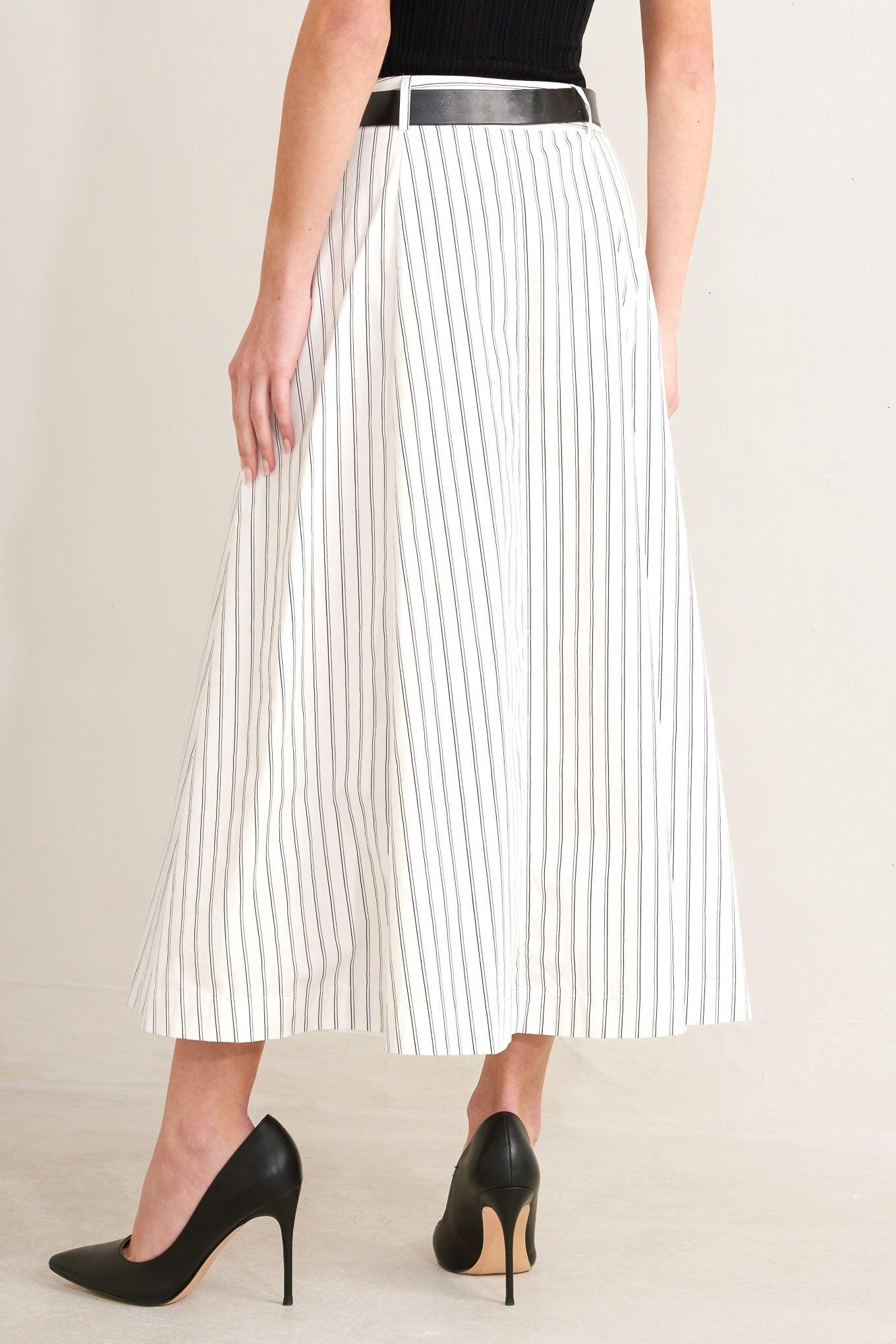 UPTOWN STRIPE WOVEN MIDI CIRCLE SKIRT
