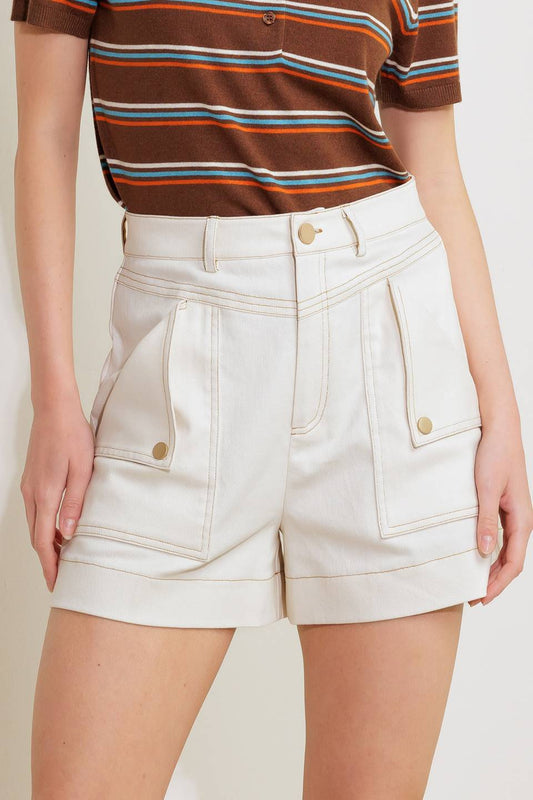 SIMPLY MINE CREAM WOVEN SHORT