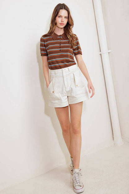 SIMPLY MINE CREAM WOVEN SHORT