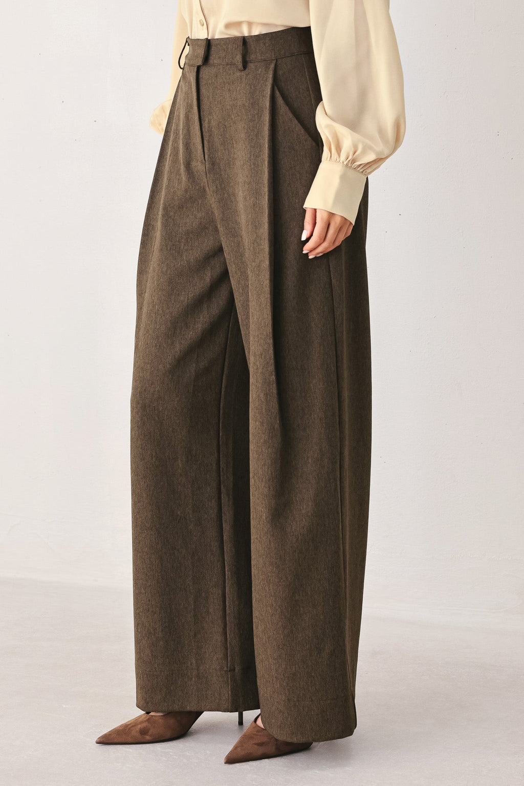 BISTRO BROWN WOVEN WIDE LEG PANT