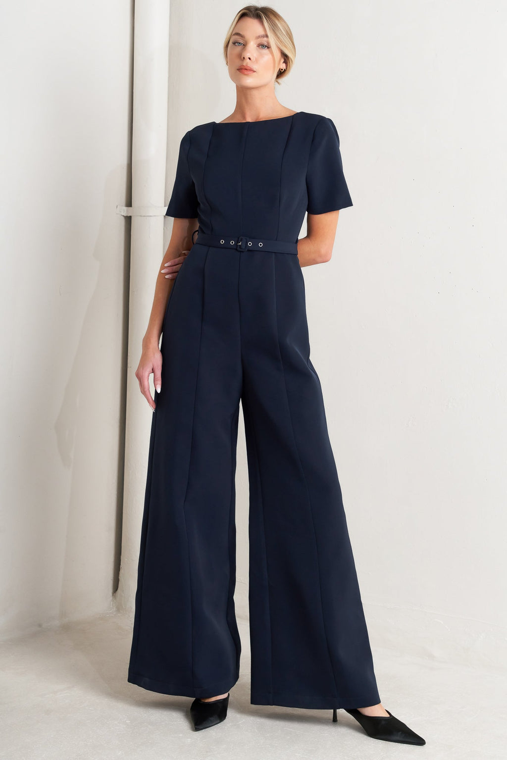 FOREVER FLATTERING NAVY WOVEN JUMPSUIT