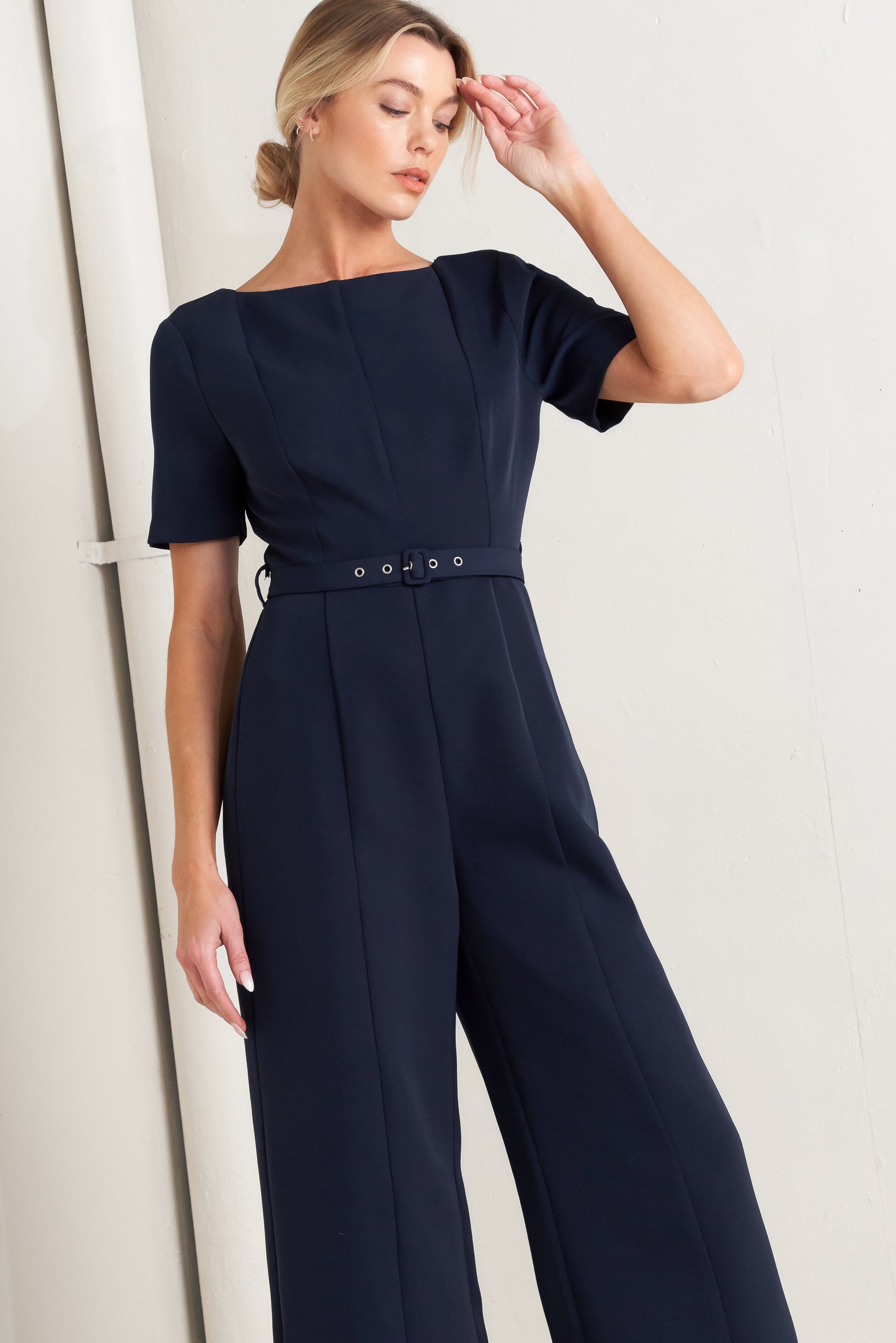FOREVER FLATTERING NAVY WOVEN JUMPSUIT