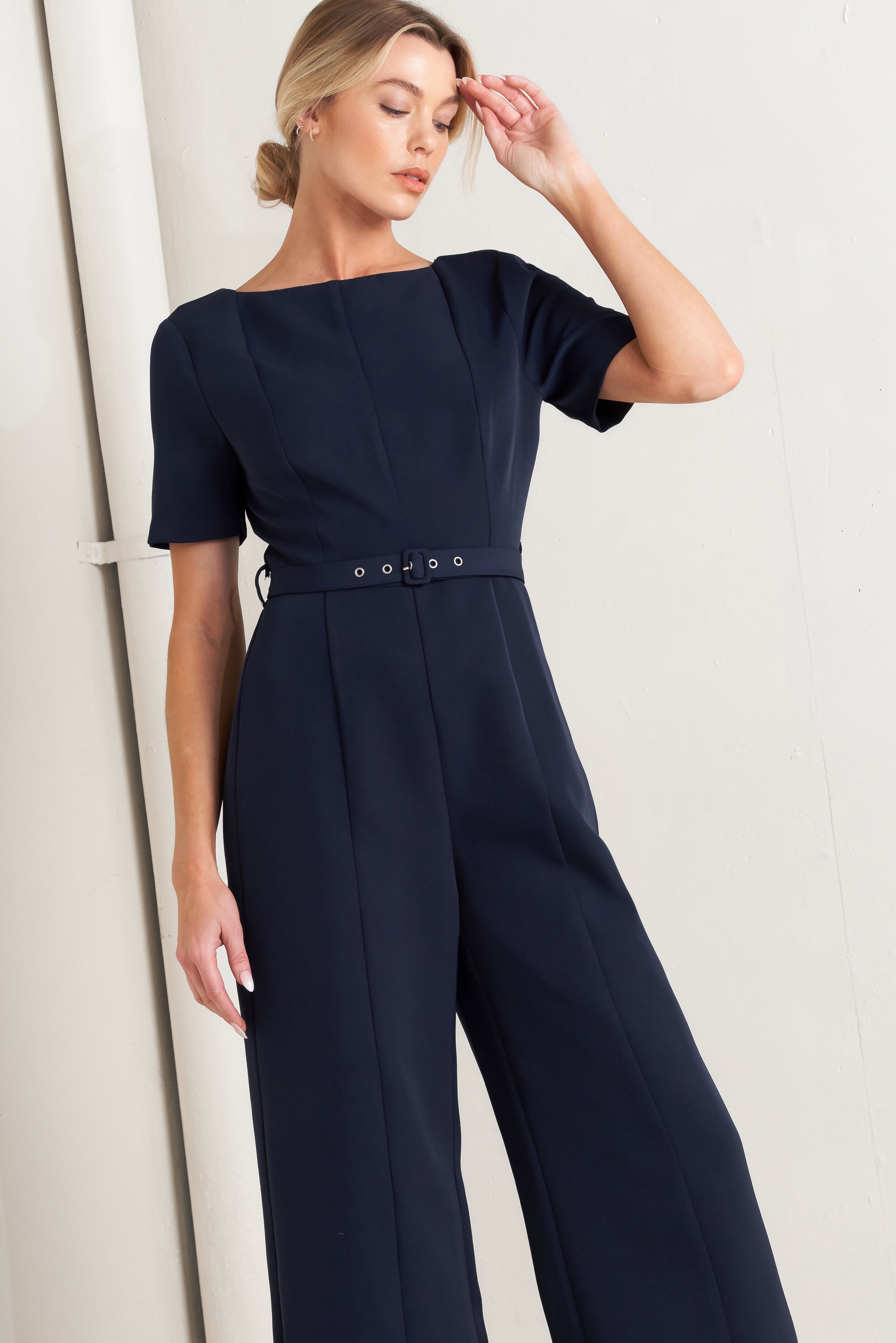 FOREVER FLATTERING NAVY WOVEN JUMPSUIT