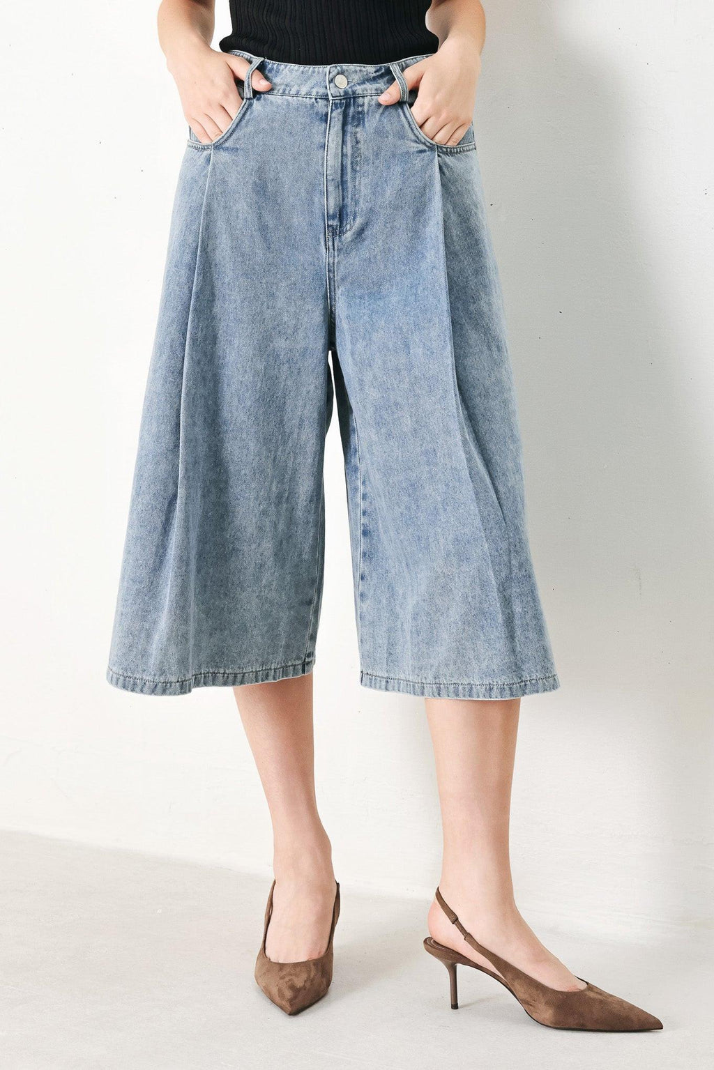 SKY CHARMER DENIM CULOTTE PANTS