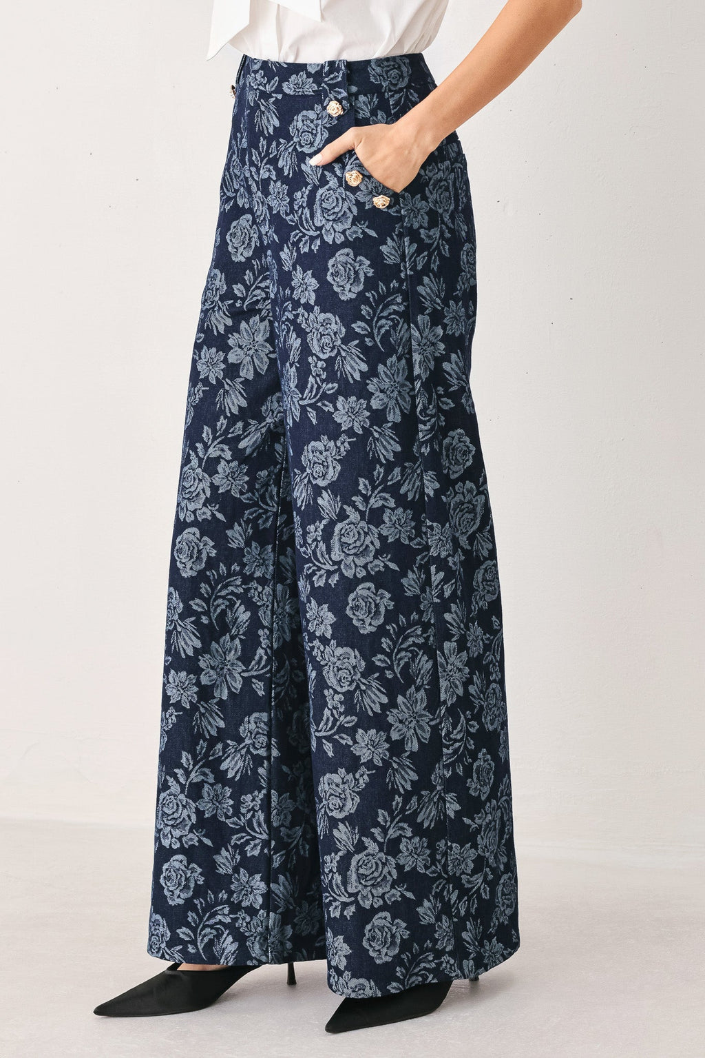 MIDNIGHT ROSE JACQUARD DENIM PANTS