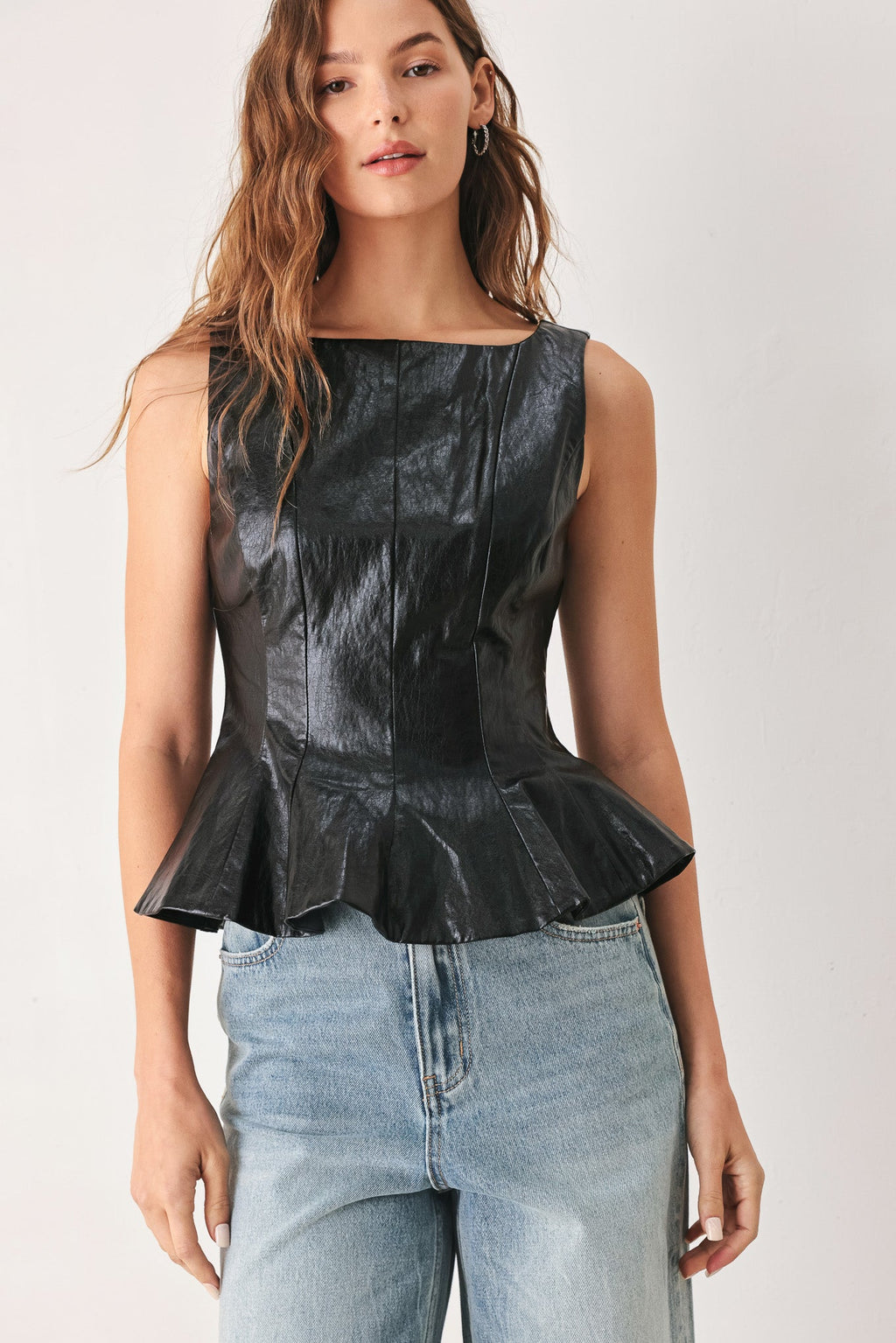 PORT WINE HIGH-RISE FAUX LEATHER TOP