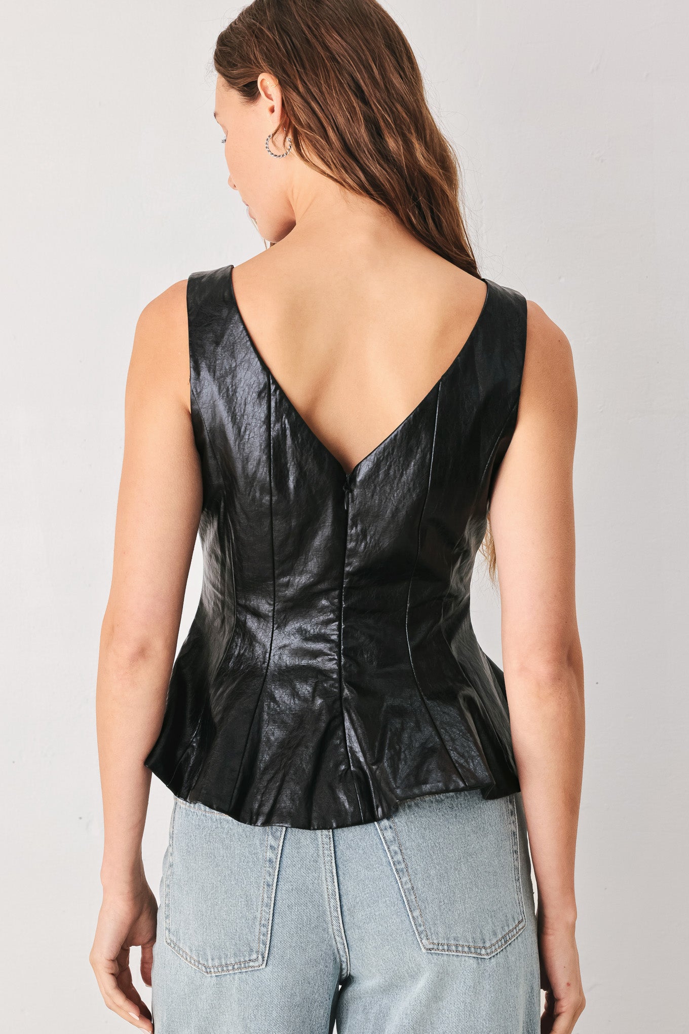 PORT WINE HIGH-RISE FAUX LEATHER TOP
