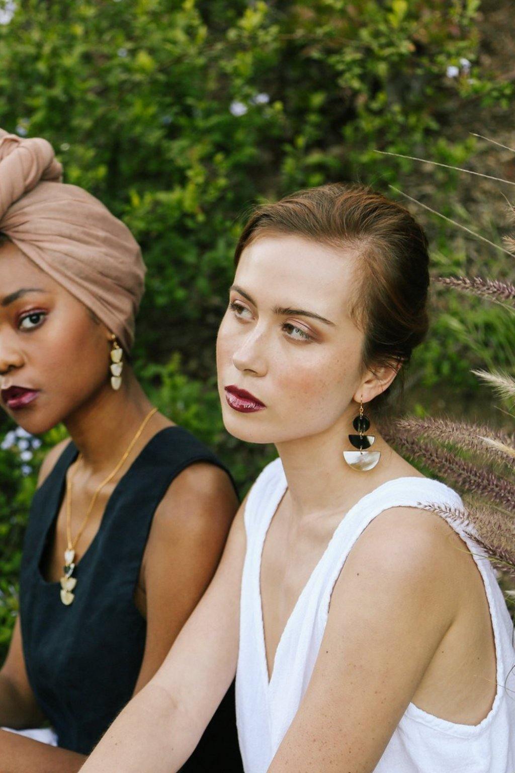 16K Gold-Plated Geometric Statement Buffalo Horn Earrings