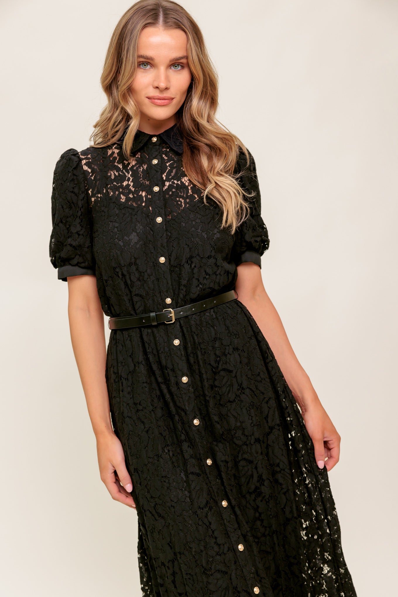 TIMID TO TENACIOUS WOVEN LACE SHIRT DRESS
