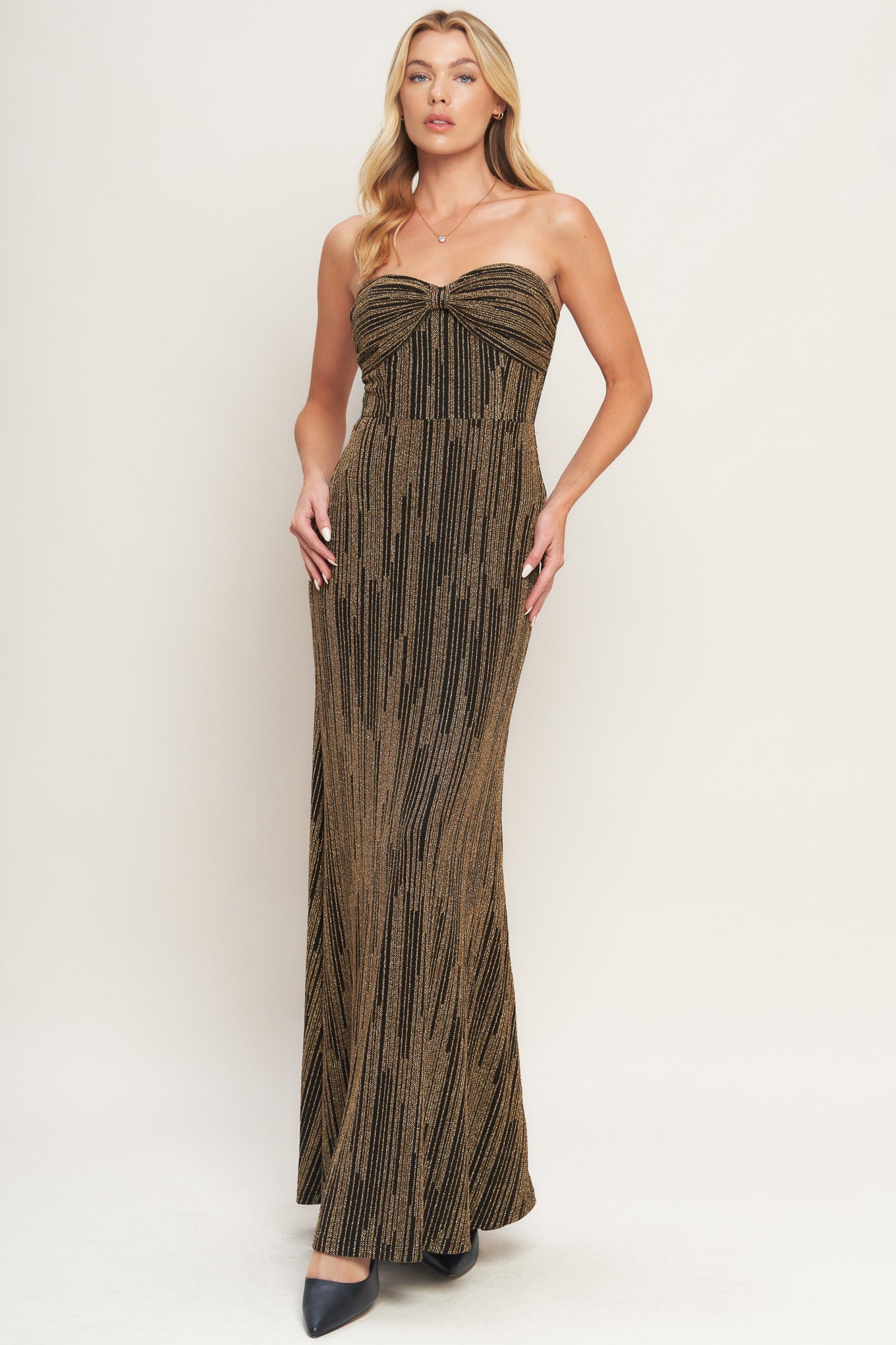 SACRED PROMISES METALLIC WOVEN MAXI DRESS