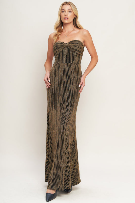 SACRED PROMISES METALLIC WOVEN MAXI DRESS