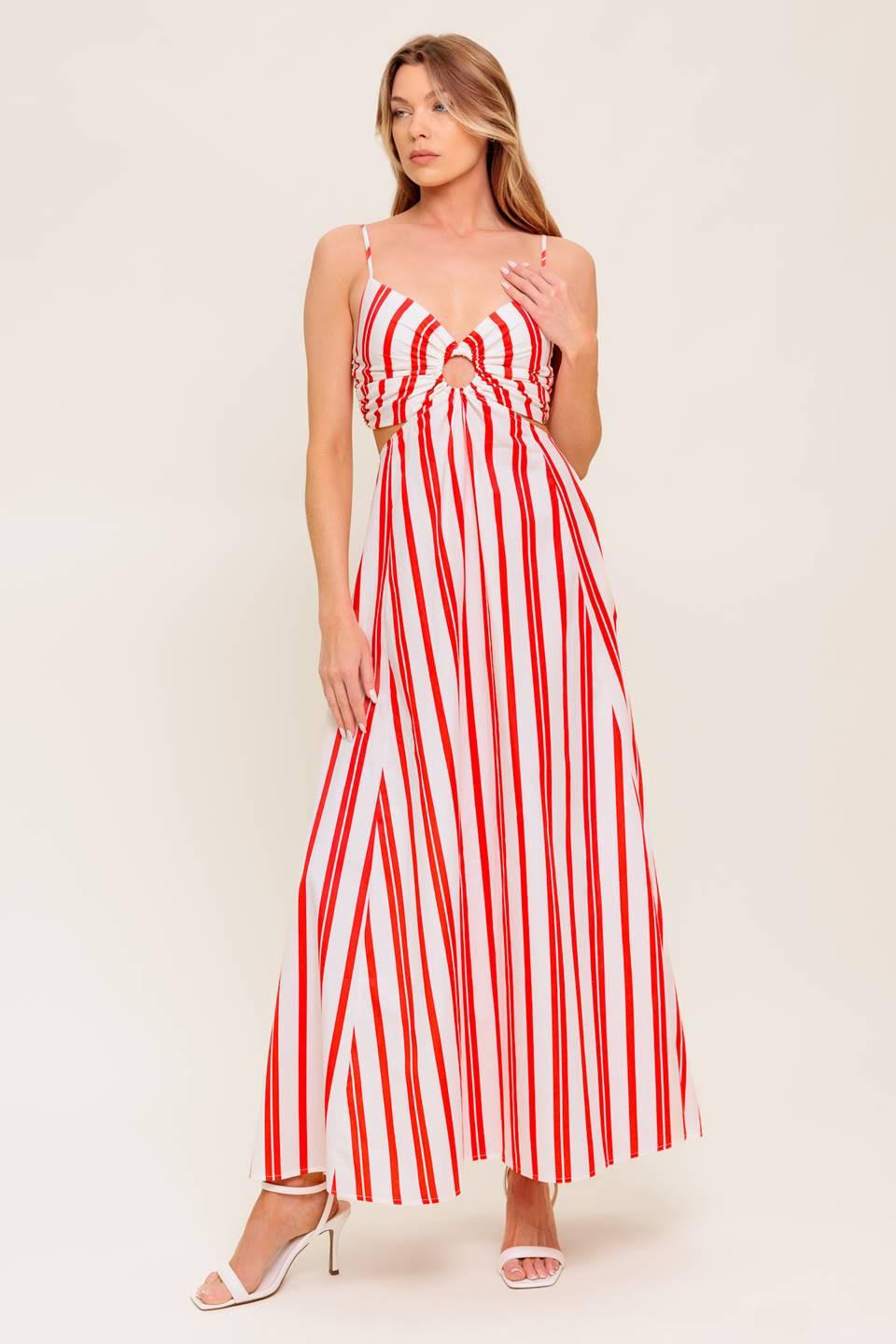 DREAM PETALS RED STRIPE WOVEN ANKLE DRESS | Cotton Maxi Dress  Sol-Mere  Collective