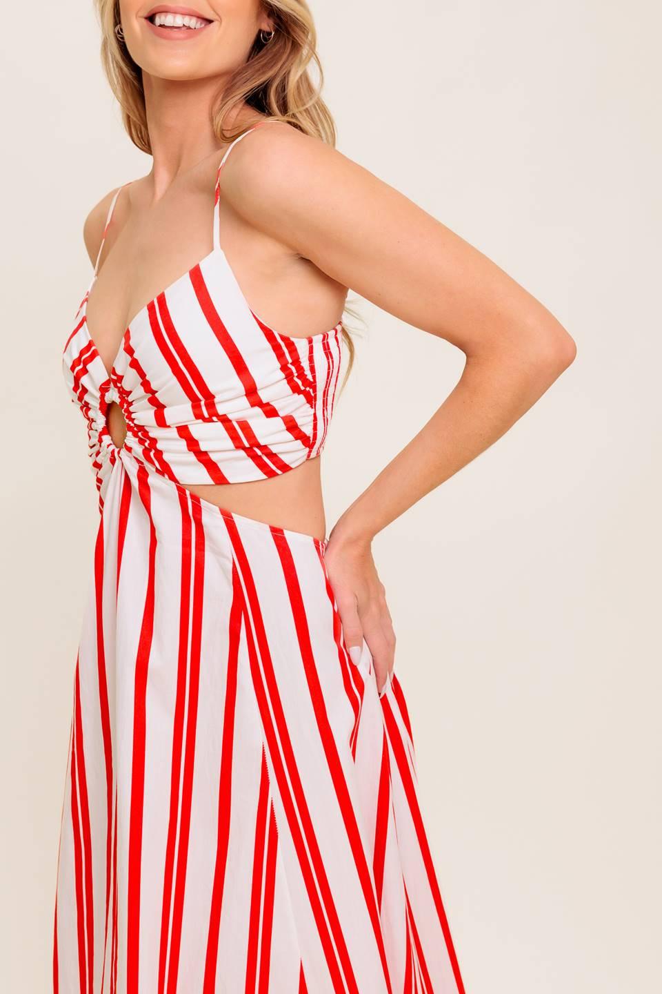 DREAM PETALS RED STRIPE WOVEN ANKLE DRESS | Cotton Maxi Dress  Sol-Mere  Collective