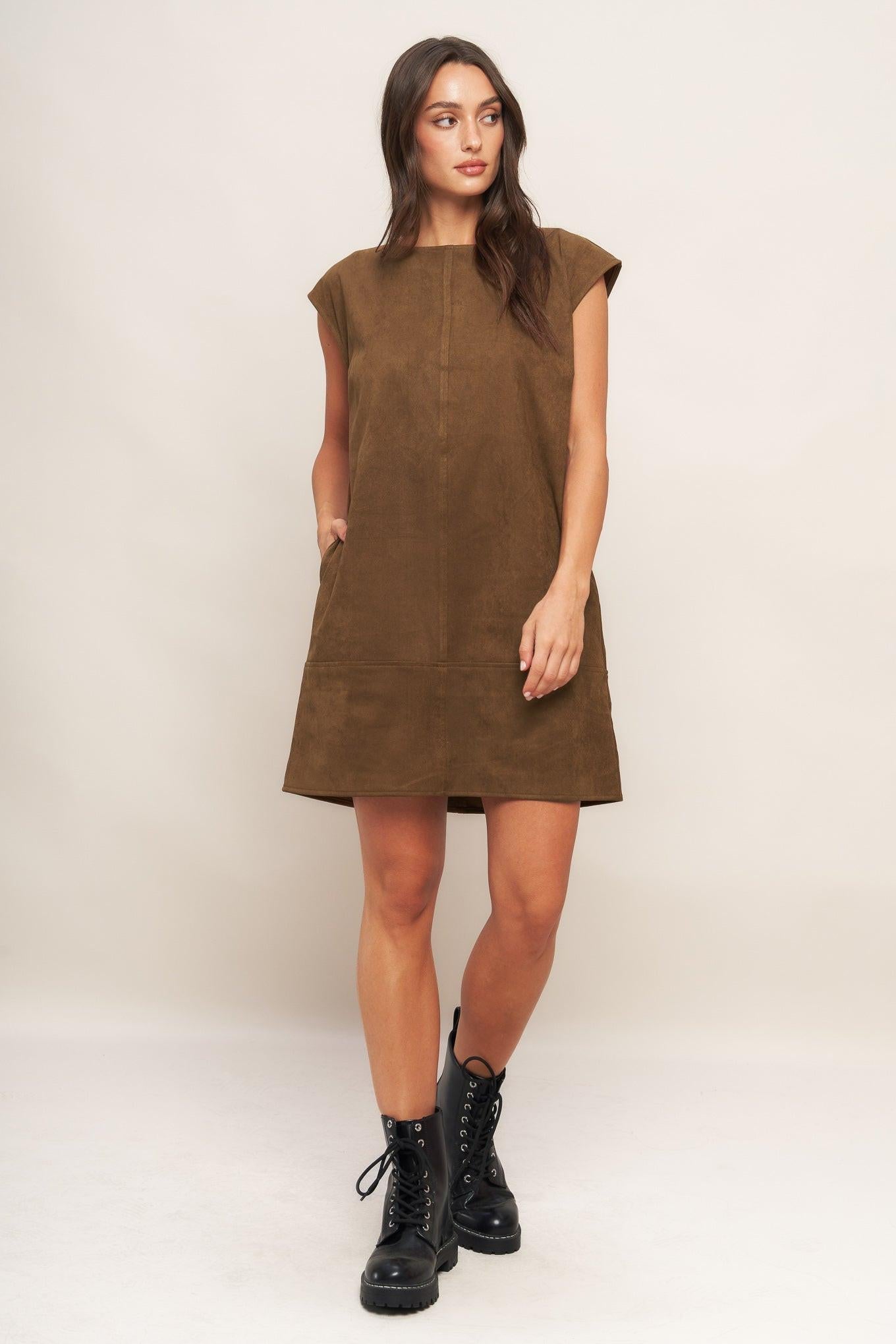 FAUX SUEDE SHIFT DRESS