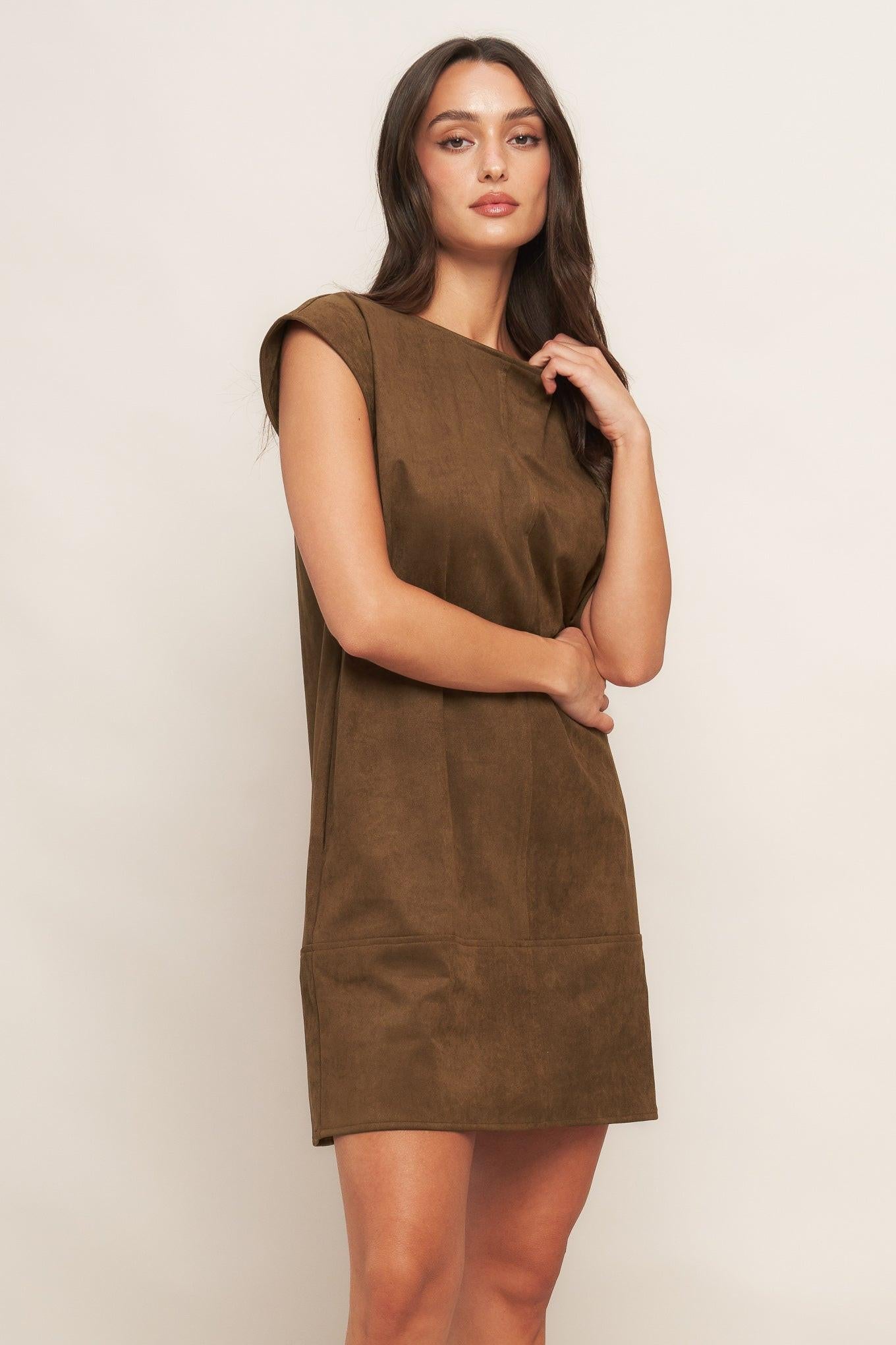 FAUX SUEDE SHIFT DRESS