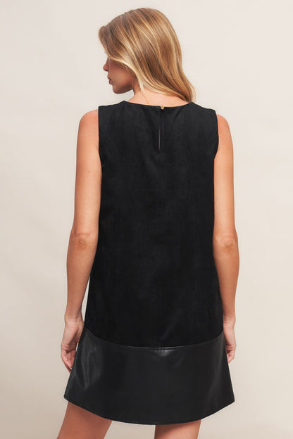 CITY SLEEK  FAUX SUEDE AND LEATHER SHIFT DRESS