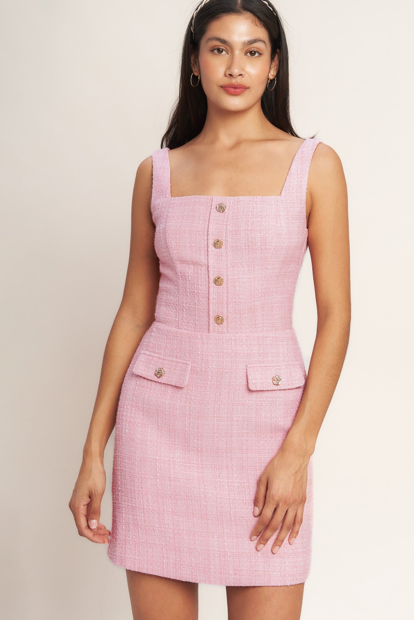 ON MY WAY PINK  WOVEN TWEED MINI DRESS