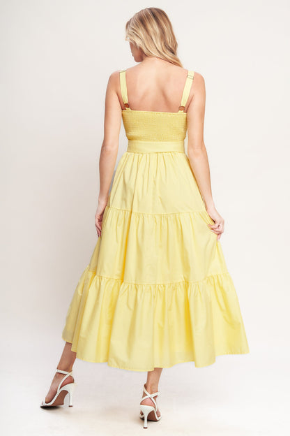 SUNSHINE SERENADE WOVEN MIDI DRESS