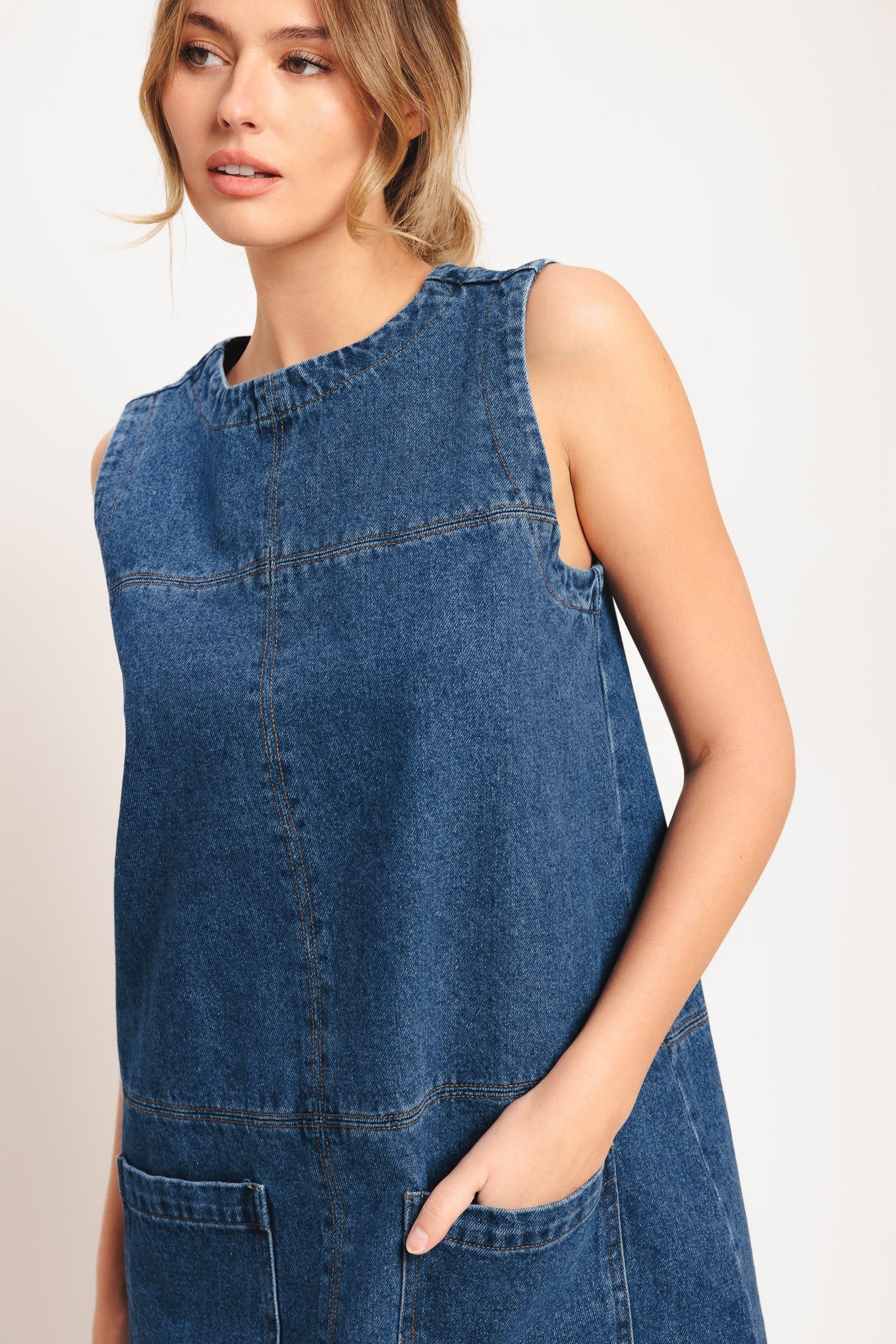 casual shift dress with pockets Linen dress -Casual Shift Dress with Big Pockets- 701