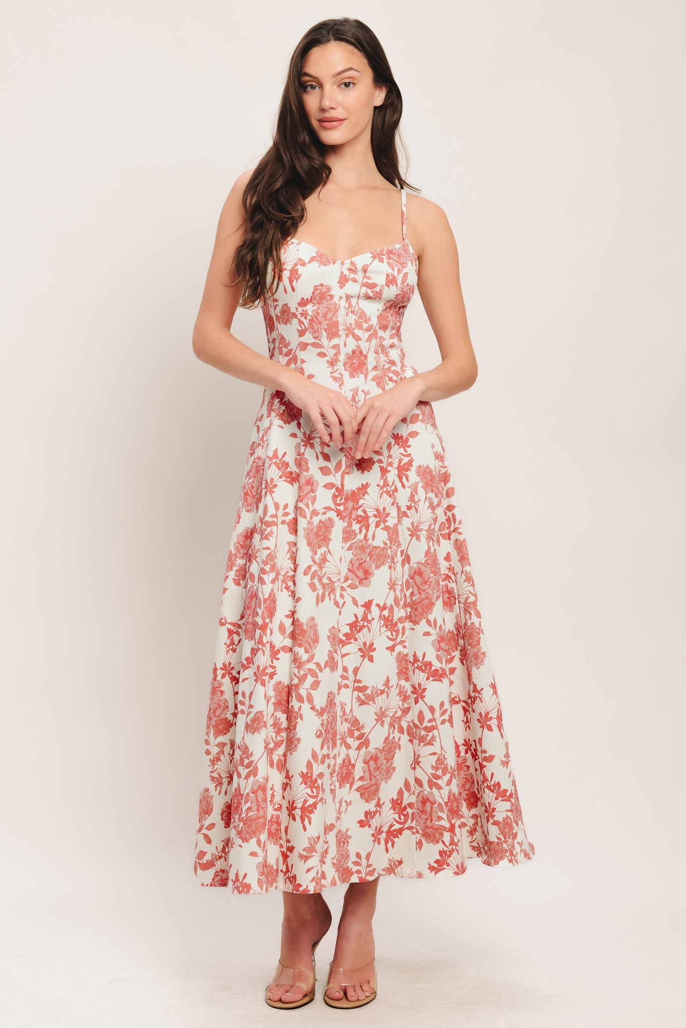 FLORAL HAZE WOVEN MIDI DRESS