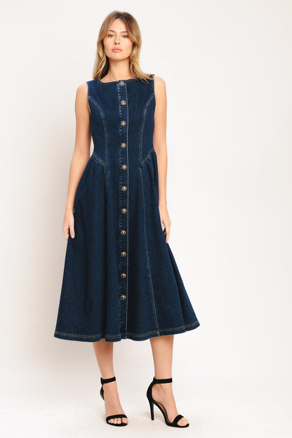 EFFORTLESS POLISH DENIM MIDI DRESS