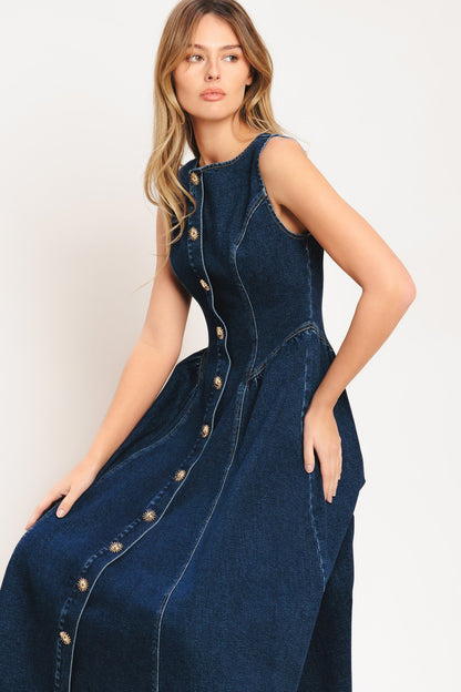 EFFORTLESS POLISH DENIM MIDI DRESS
