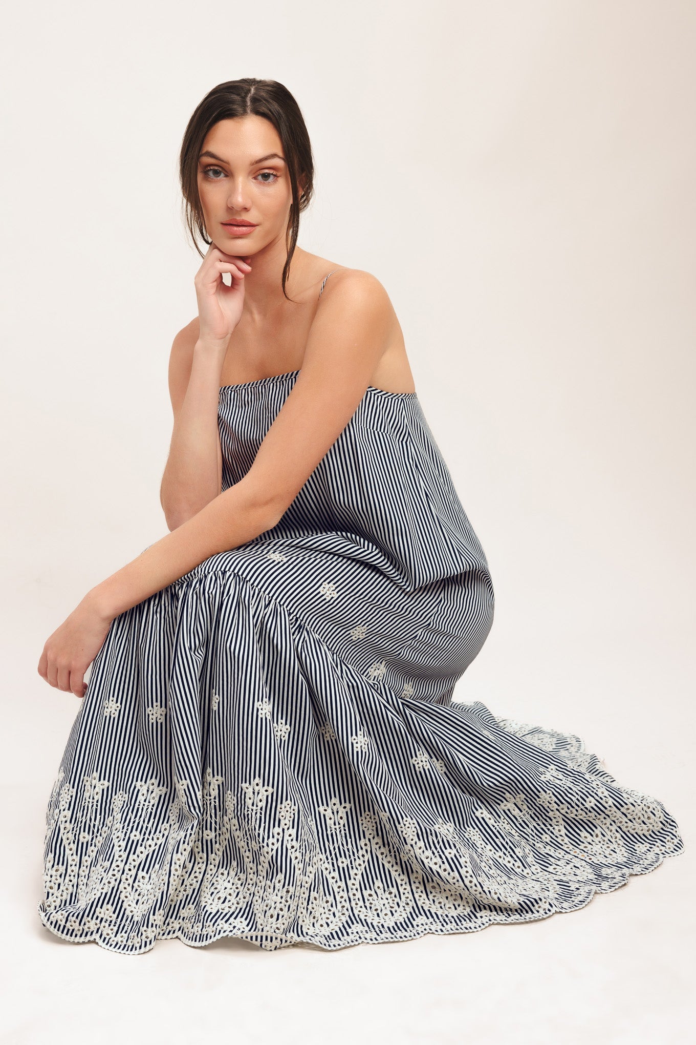 STRIPE COVE WOVEN MIDI DRESS