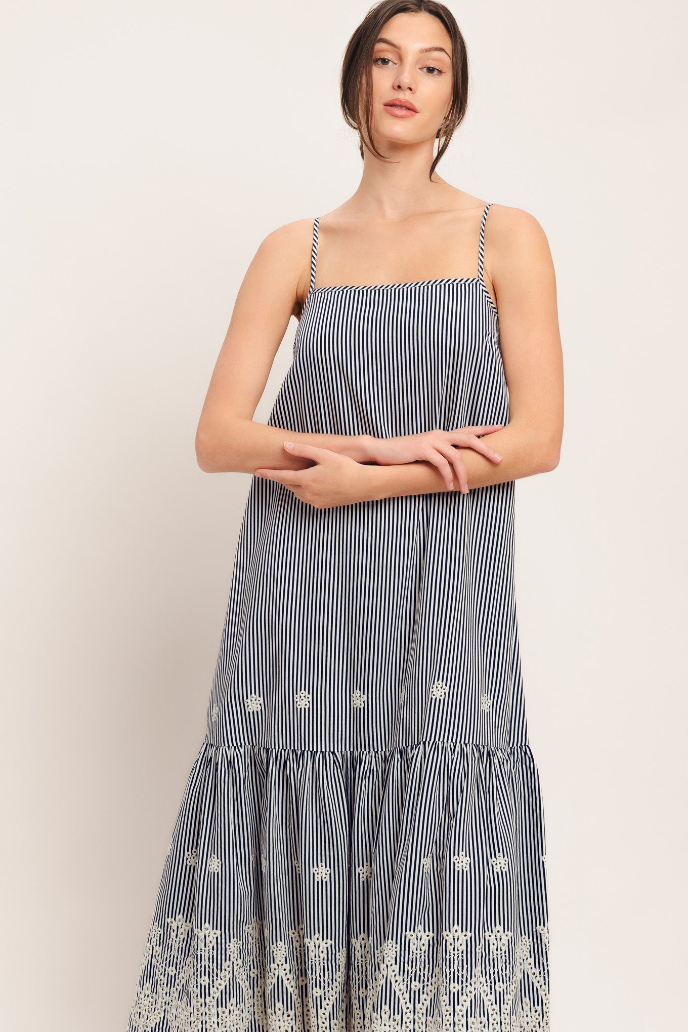 STRIPE COVE WOVEN MIDI DRESS