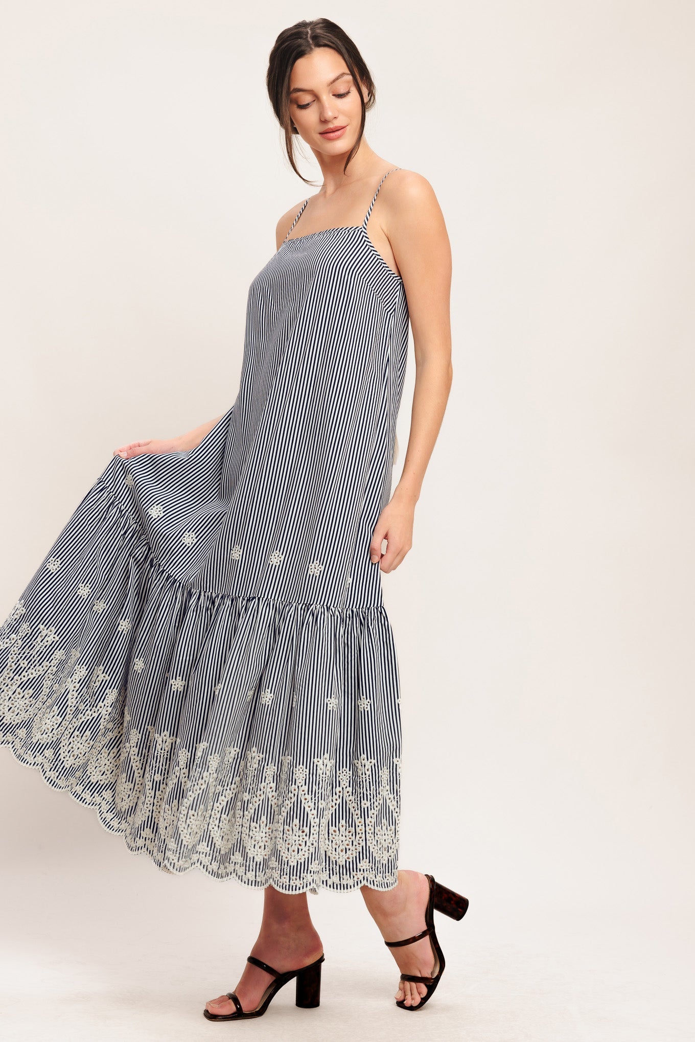 STRIPE COVE WOVEN MIDI DRESS